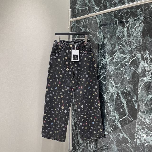 Chanel 25 autumn and winter new style painted wide-leg jeans with heavy painted