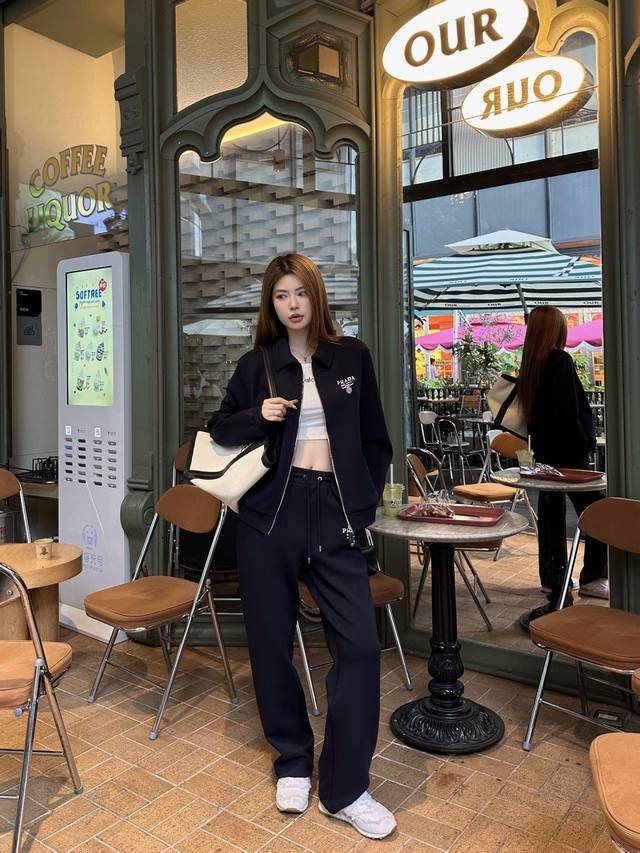 New prad*25 autumn and winter new lapel jacket paired with elastic waist trouse