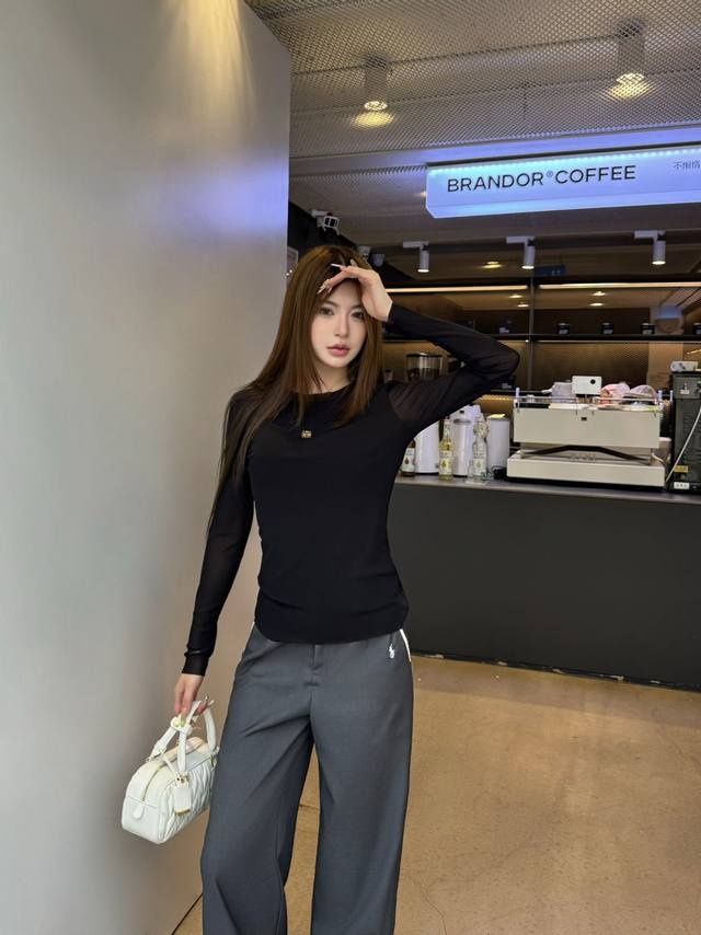 New 2025 Fall/Winter Loew* mesh crew neck top, custom imported mesh material wi
