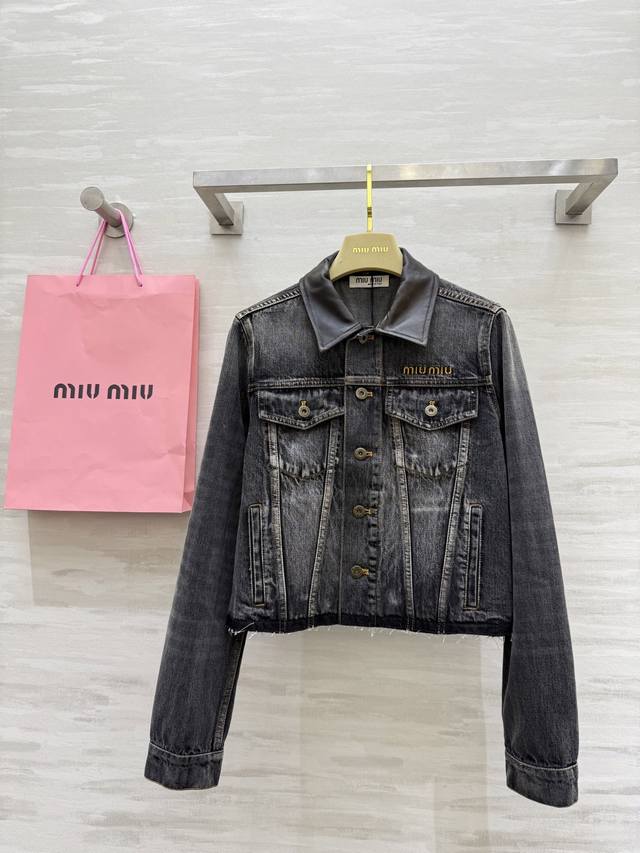 Miumi2 Early Autumn New Style Distressed Denim Collar Denim Jacket High Quality