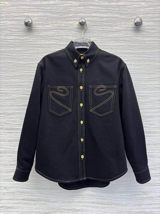 Sch's 25 new style denim shirt with special-shaped buttons and exposed stitching