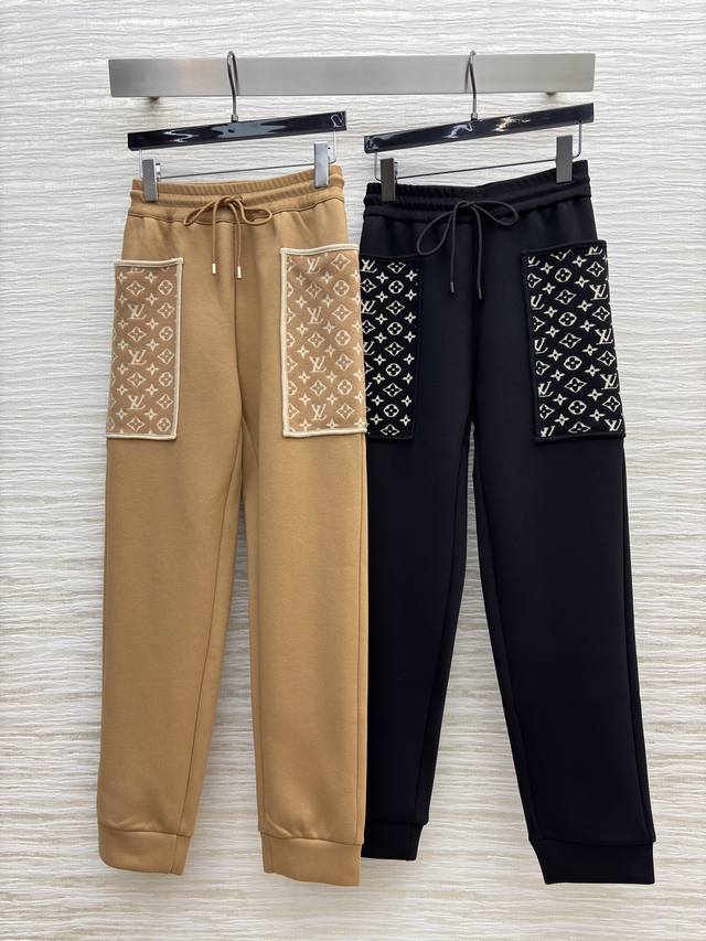 L's 25 autumn and winter new elastic waist casual pants with pocket jacquard des