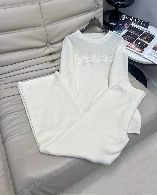 2025 Fall/Winter new Maxmara crew-neck embroidered knit sweater and high-waisted