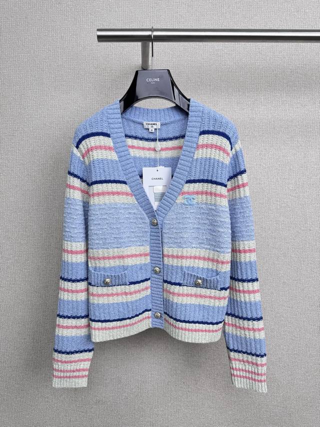 Chanel's new autumn/winter 2025 V-neck striped short wide knit cardigan is the s
