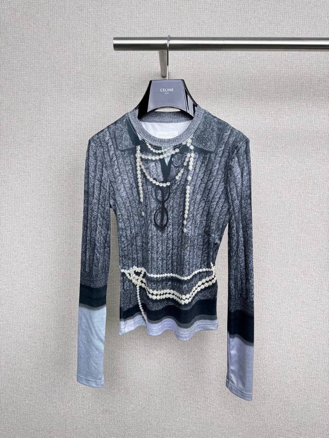 Fordare's fun, faux two-piece 3D-printed pearl-trimmed long-sleeved T-shirt is s