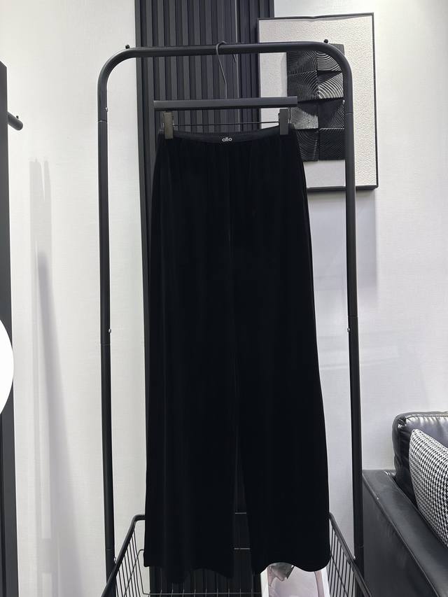 Alo - New front center logo letter velvet wide-leg pants with elastic waist desi