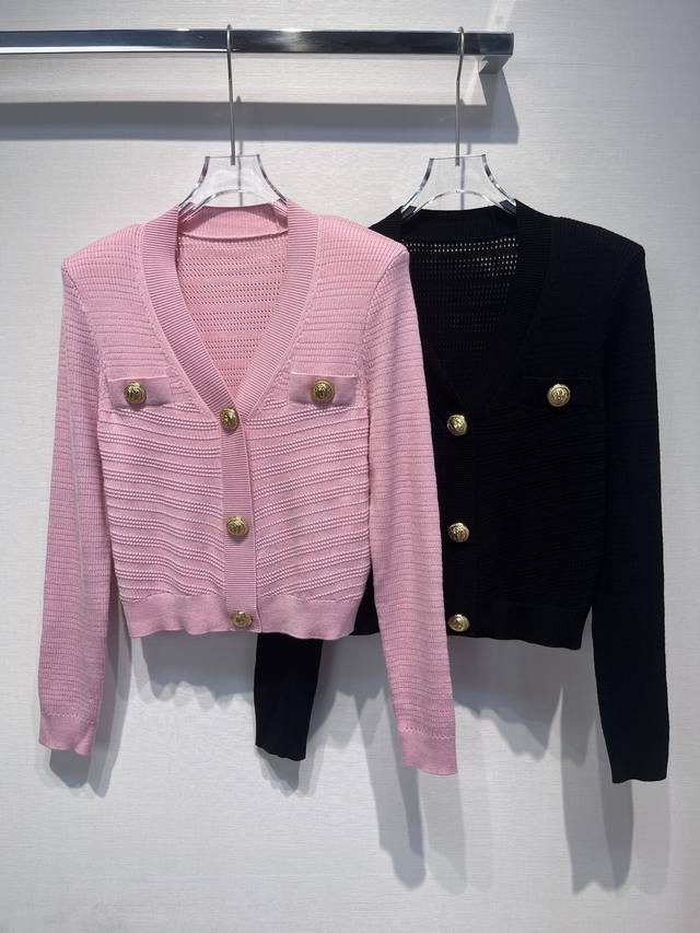 2025 Autumn and Winter New Gold Button Jacquard V-Neck Wool Cardigan Jacket Size