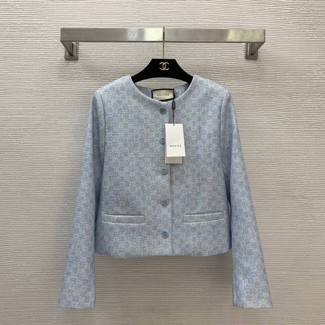 Gucc* New custom Gg monogram woven wool fabric, single-breasted placket, round n