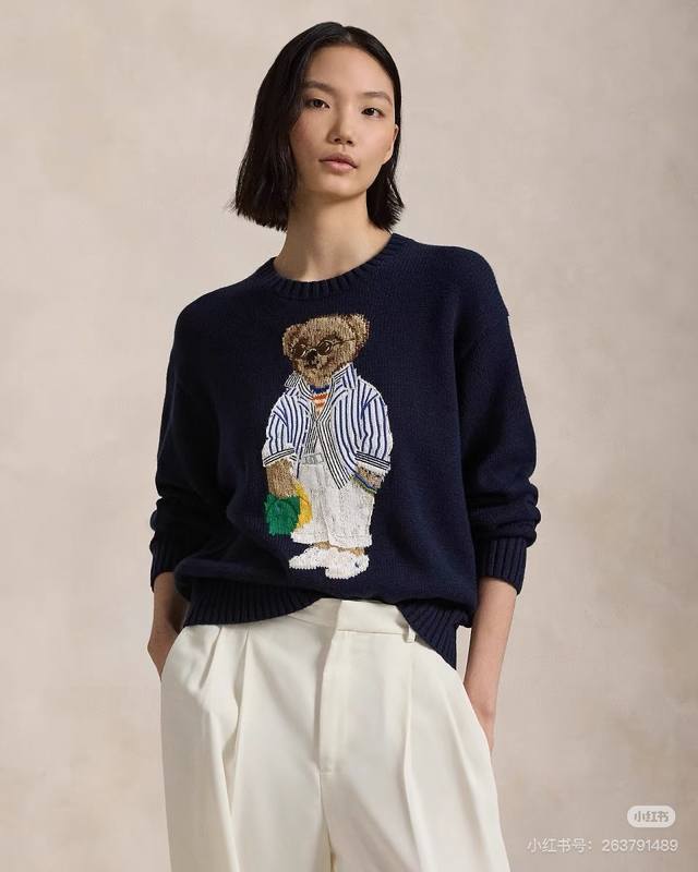 Ralph Lauren RL* New arrival with a bear pattern on the chest and jacquard lett