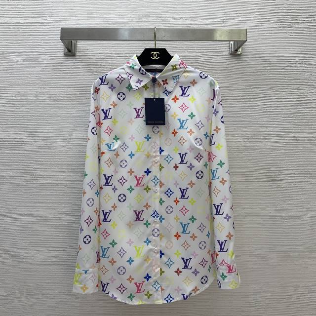 Louis* Lv new classic monogram logo print loose casual button-down lapel long-sl