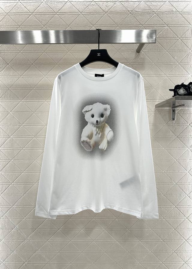 We11Don*2025 New Arrivals Round Neck Bear Print Long Sleeve Top Custom Yb twill