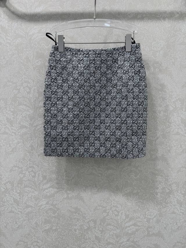 Gucc*25 New style rhinestone skirt, custom-made tweed jacquard material, high-gr