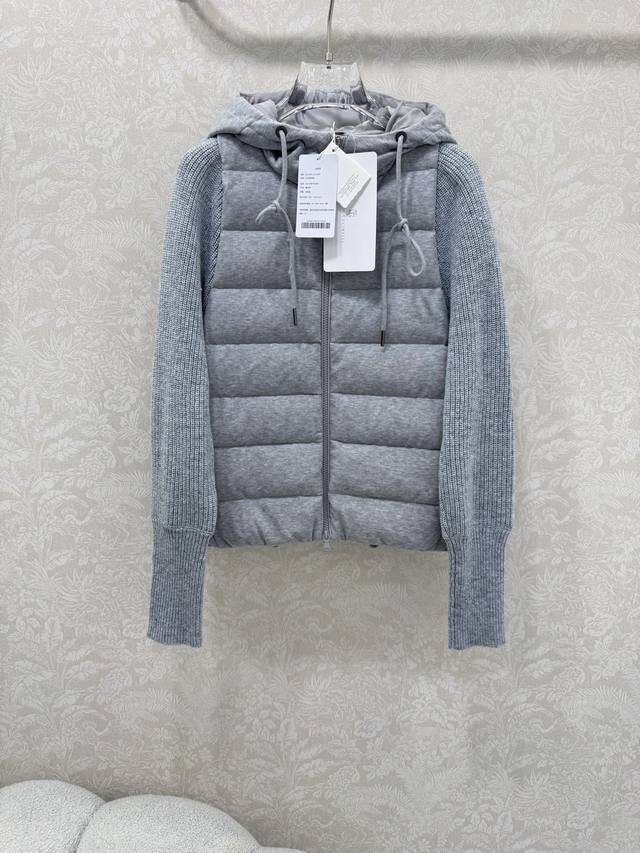 Brunello Cucinell* 25 new BC down jacket with silk cashmere sleeves and white go