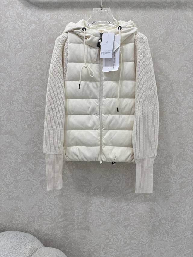 Brunello Cucinell* 25 new BC down jacket with silk cashmere sleeves and white go