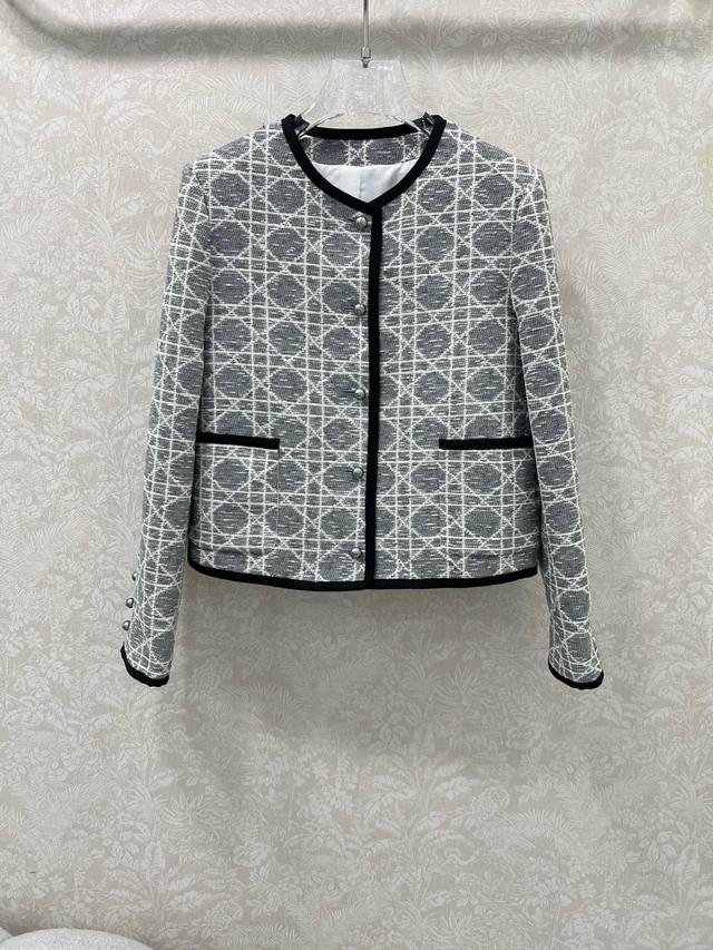 New gray Dio*25 new rattan check round-neck dress jacket in a macaron colorway