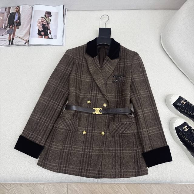 Exclusive debut Ce 25Ss latest autumn and winter patchwork velvet retro plaid s