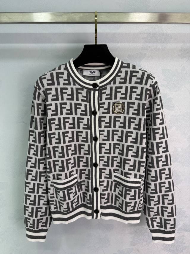 Fend* 2025 Early Fall new jacquard knitted round neck cardigan. Made from custom