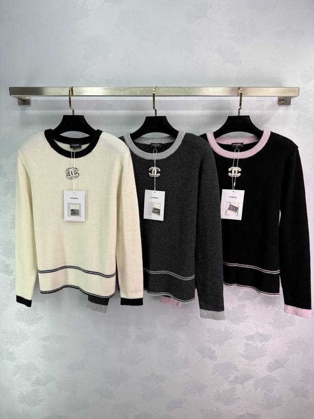 Ch*25 New fall/winter crewneck sweater with contrasting color scheme and double