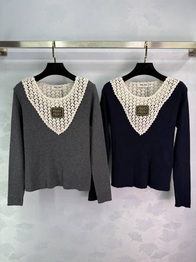 Miu*25 Early Fall new lace-neck sweater. Exquisite crocheted lace collar with lo