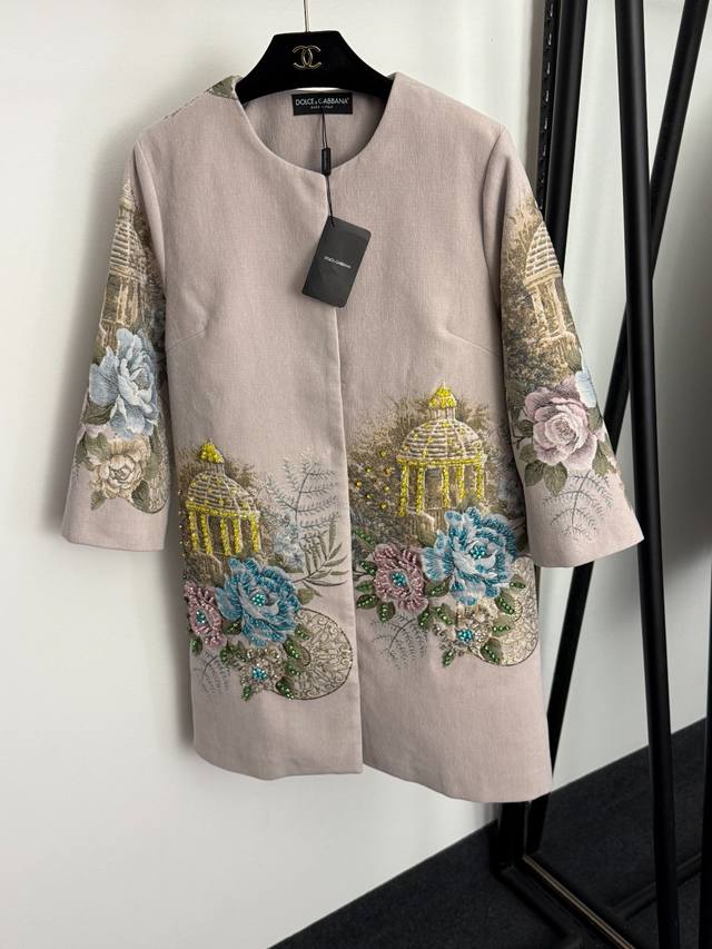 Style No. 20255918 Dg* New Heavy Beaded Diamond Flower Jacquard Long Sleeve Coa