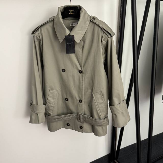 Style No. 20255890 Ysl* new double-breasted lapel long-sleeved short windbreake