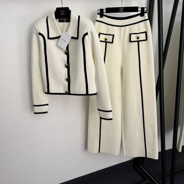 Style No. 20255879 Balmai* new knit suit, color-blocked hem lapel long-sleeved