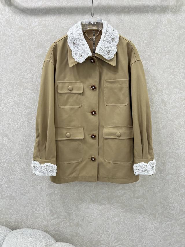Miumi*25 Early Fall new style trench coat with custom diamonds and lace. Four po