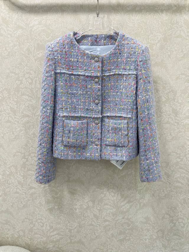 Chane* 25 New Haute Couture Collection Short Single-Breasted Purple Tweed Jacket