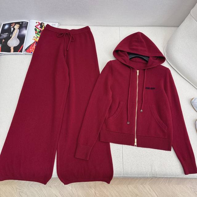 Miu style outfit Miu 25Ss latest autumn and winter wool casual suit hooded jack