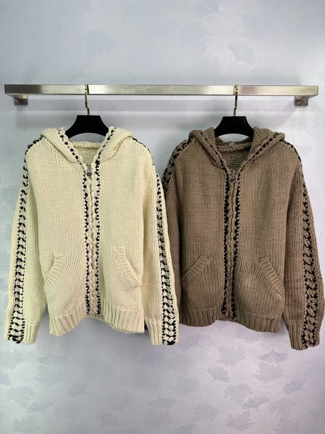 Niche*25 new fall/winter hooded knitted cardigan. Hand-crocheted, woven stripes