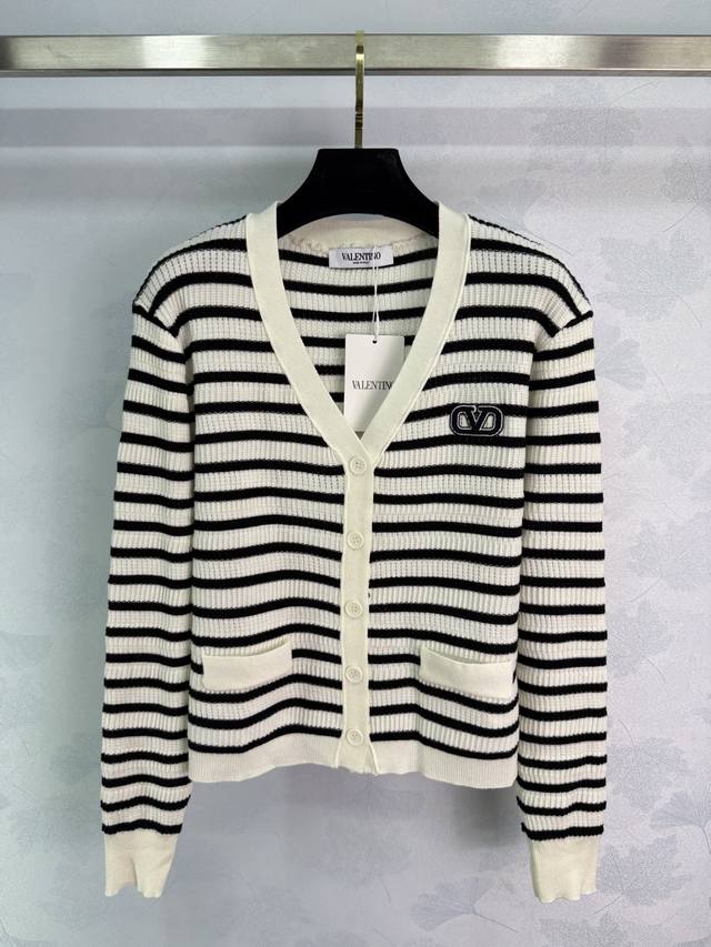 Va*2025 Fall/Winter new striped V-neck knitted cardigan! Custom wool knit materi