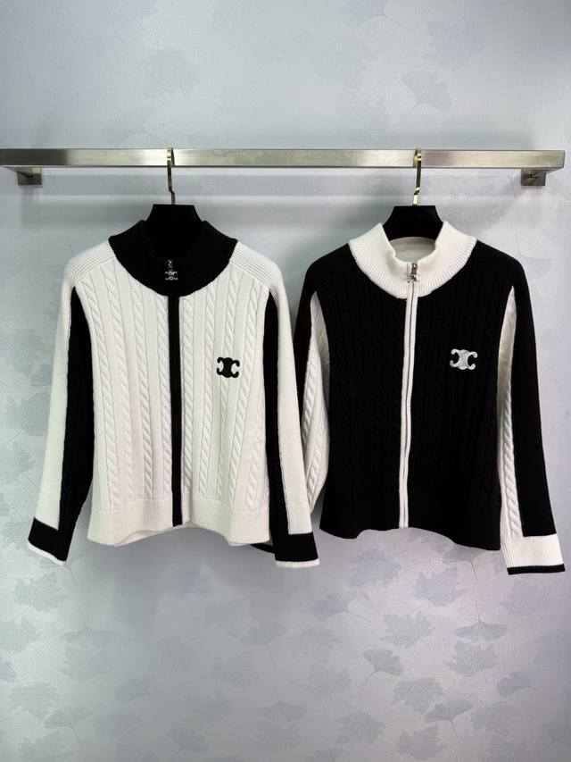 Ce*25 New Early Fall Colorblock Knit Cardigan with Classic Logo Embroidery and C