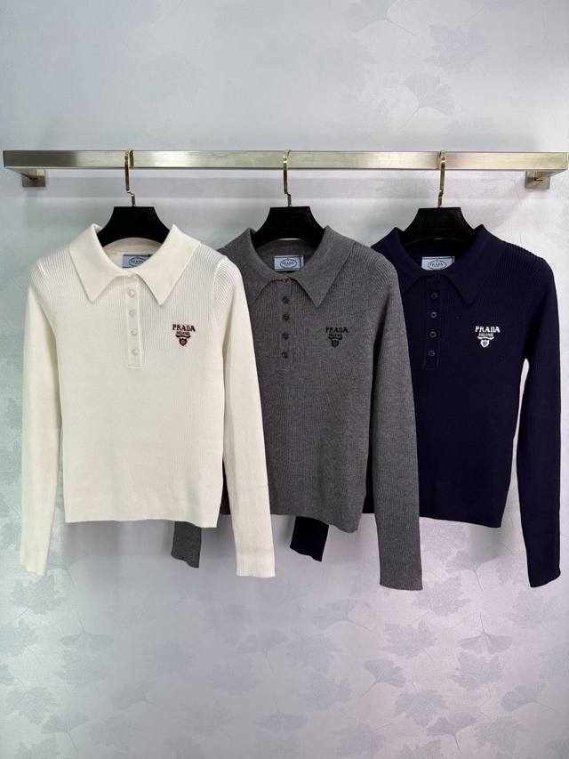 pr*25 New early fall polo sweater featuring the brand's logo embroidered on the