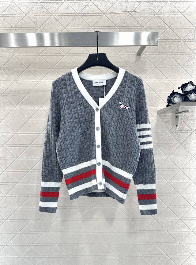Thom Brown*2025 New Arrivals Woven Contrast Knit Cardigan Custom Yb wool yarn we