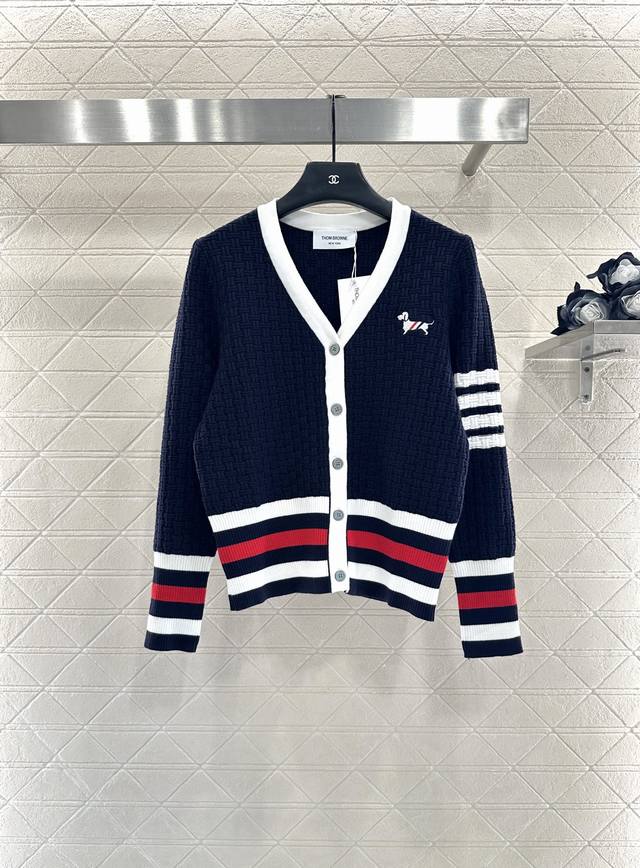 Thom Brown* 2025 New Arrivals Woven Contrast Knit Cardigan Custom-woven Yb wool