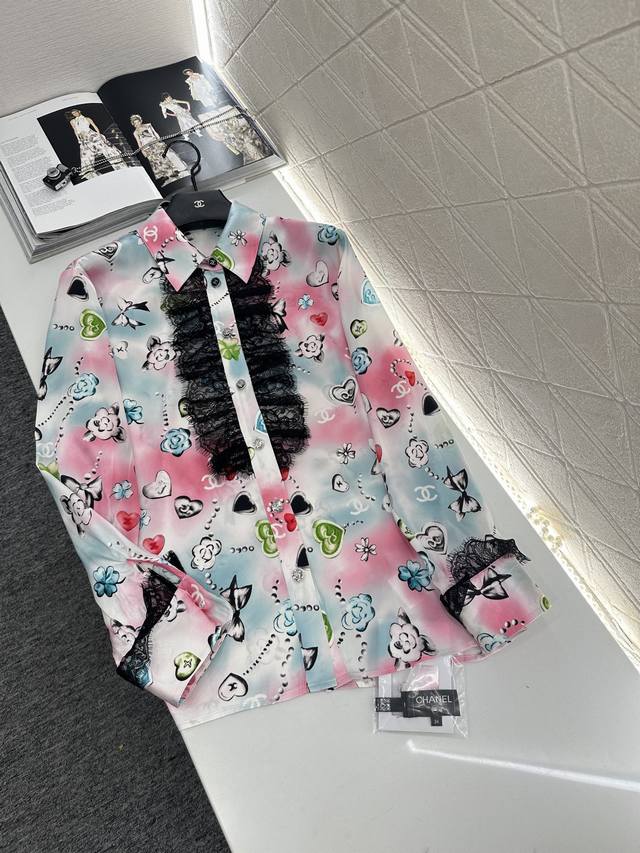 Chane*2025 New Arrivals Printed Silk Lace Shirt Custom Yb imported 100% mulberry