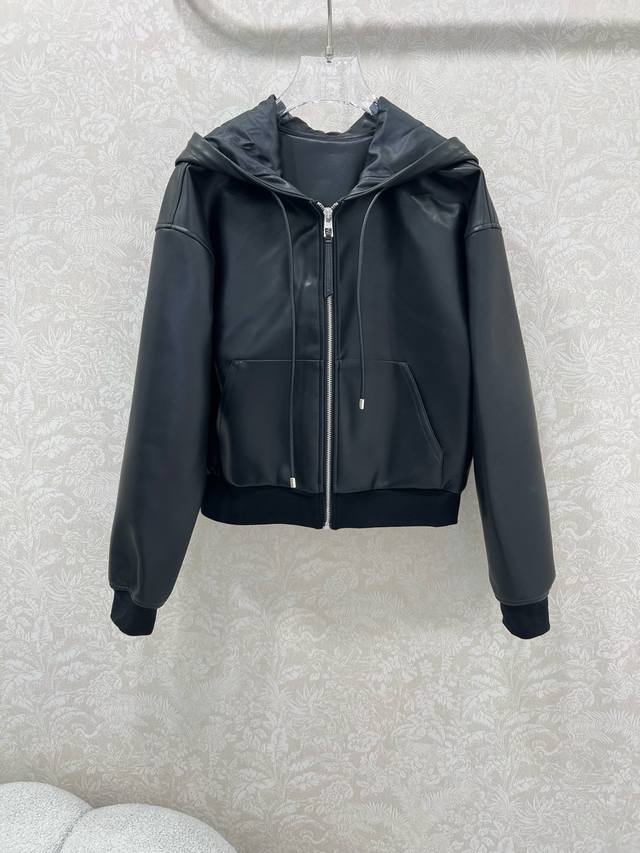 Loew* Autumn/Winter 2025 faux washed leather jacket! This hooded, zip-up jacket