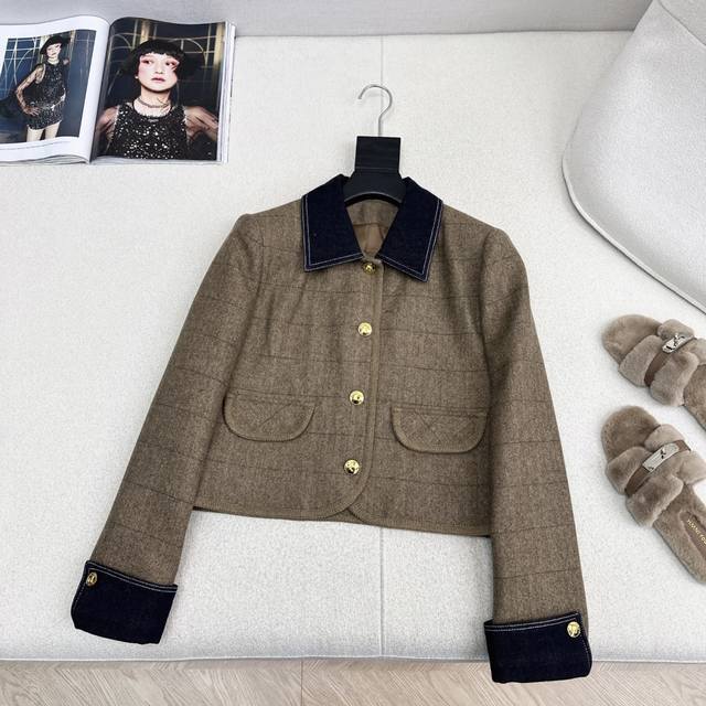 High-end outfit Ce 25Ss The latest autumn and winter style contrast denim splici