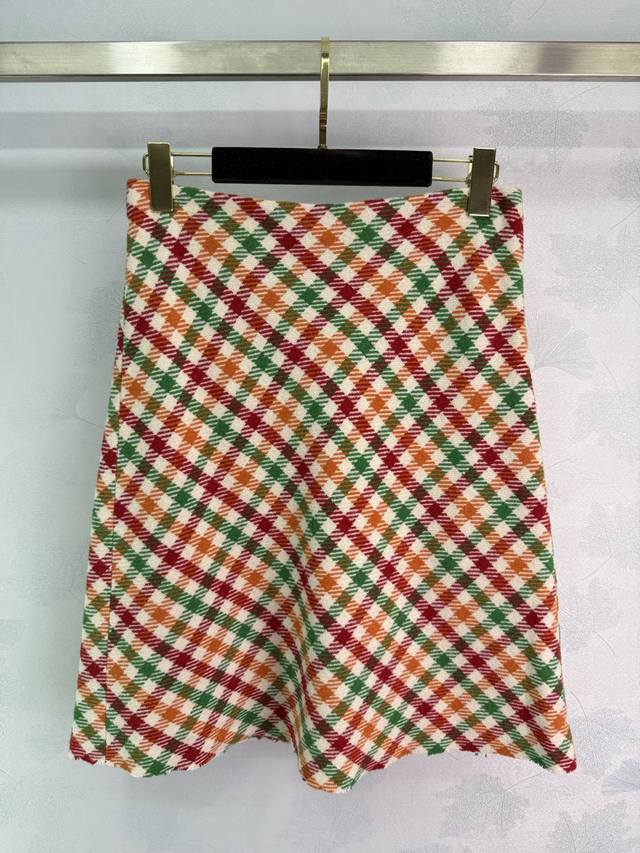 Miumi*2025 Early Fall new straight-cut plaid colored skirt, custom-made from imp