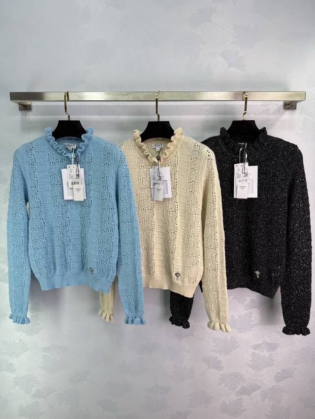 Chane*2025 Early Fall new lace hollow knit top, custom-woven from Yb cashmere ya