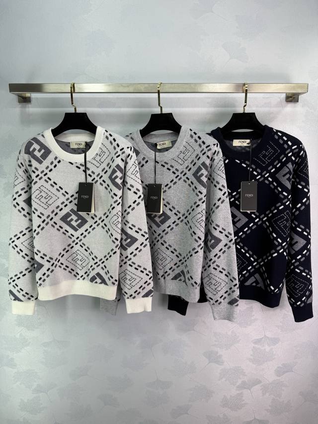 Fe*25 New Early Fall Double F Diamond-patterned knitted sweater. Round neck pull