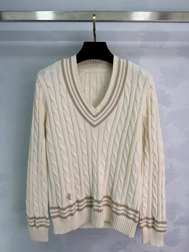 Niche*25 New Early Fall V-neck cable knit sweater with a preppy design. Stripes