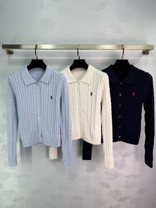 po*25 Early Fall new classic cable knit cardigan with exquisite pony logo embroi