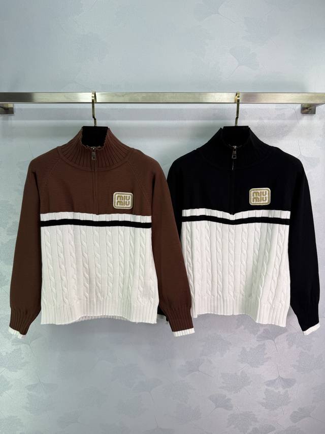 Miu*25 new fall/winter half-zip sweater, classic contrasting color design, chest