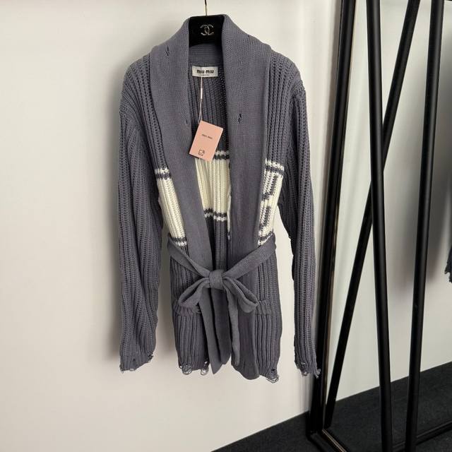 Style No. 20255870 Miumi* new logo letter tie waist color-blocked long-sleeved