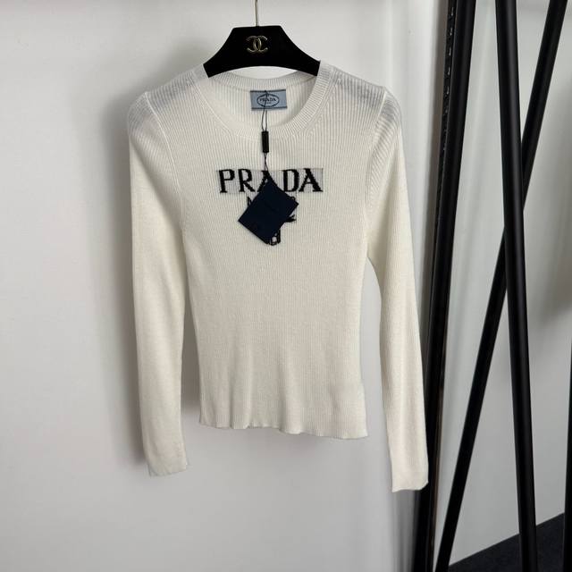 Style No. 20255853 prad* New chest logo lettering round neck long-sleeved knit