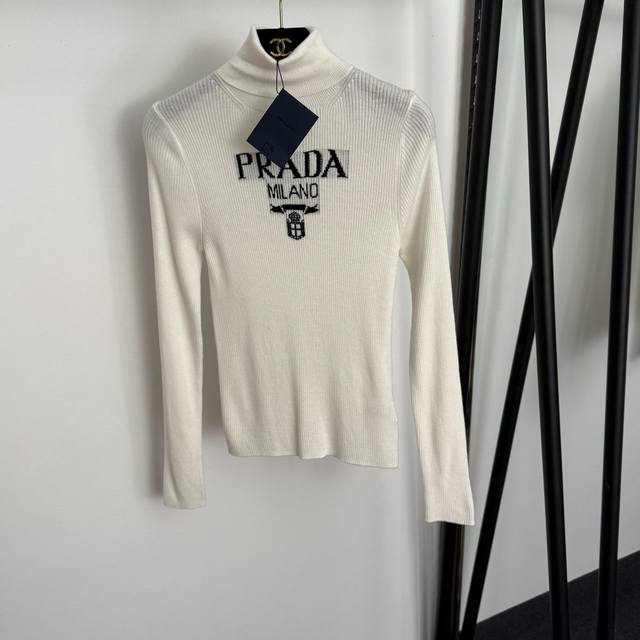 Style No. 20255851 prad* New chest logo letter high collar long sleeve knitted
