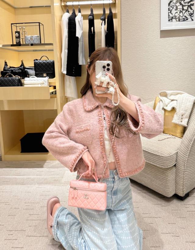 Chane* 25Fw new autumn/winter floral pink knitted cardigan jacket | Exclusive Yb