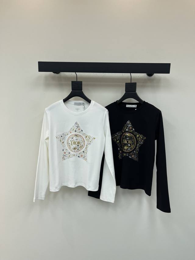 Dio25's new early fall five-pointed star beaded rhinestone long-sleeved top. Mad