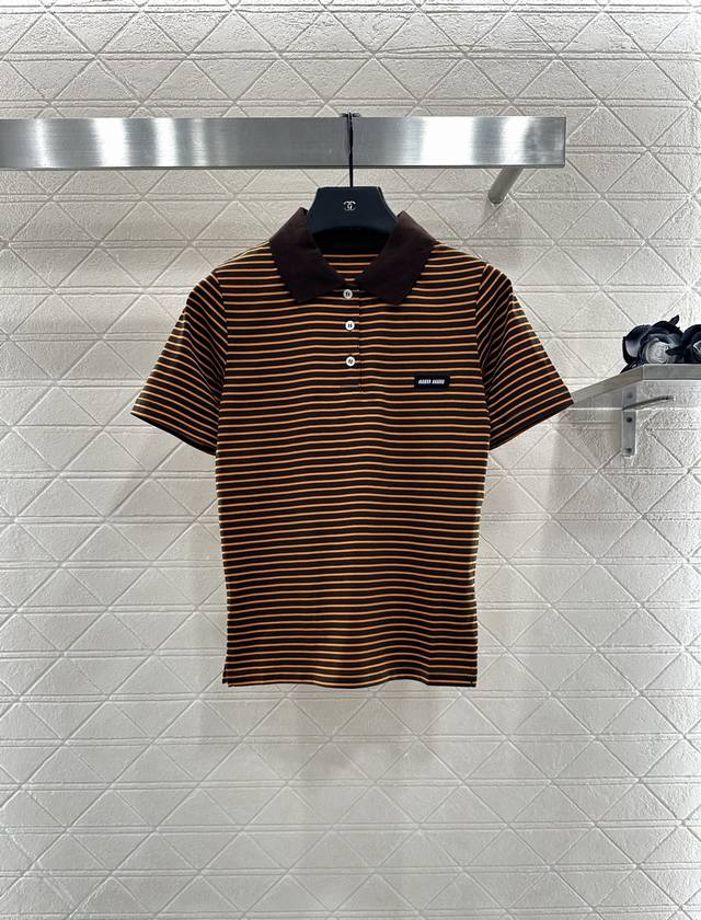 Miumi*2025 New Arrivals Striped Short-Sleeve Custom Yb combed cotton material, s